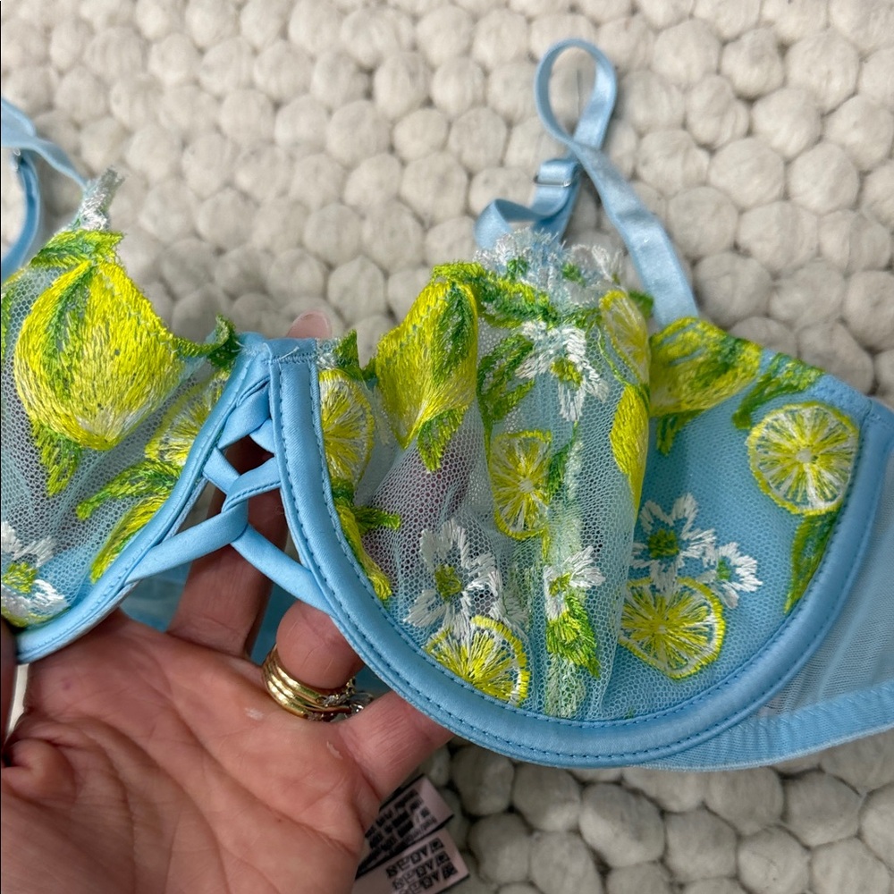 NWT Victoria’s Secret Light Blue Lingerie Set with Yellow & Green Lemons - Picture 5 of 9